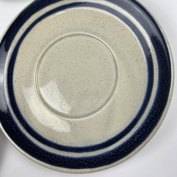 Lot of 4 Vintage Blue Band Speckled Stoneware Cup Saucers 6” Restaurant Style - Picture 5 of 10